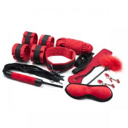 Deväťdielny bondage toy BDSM sada červeno čierna