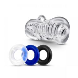 Sada masturbátor a krúžky BLUSH JERK OFF QUICKIE KIT clear