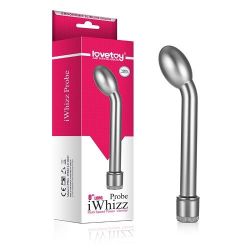 Lovetoy iWhizz Probe vibrátor na bod G dĺžka 21cm, strieborný