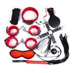 Desaťdielnej sada bondage sex toy kit BDSM čierno - červená