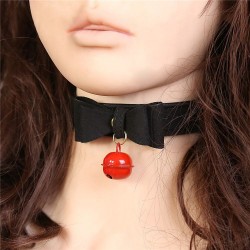 Elegantný obojok s mašličkou a rolničkou, umelá koža, BDSM