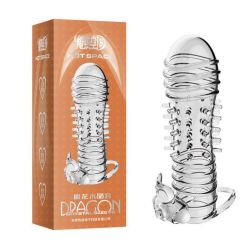Návlek na penis Dragon Crystal Sleeve 144 mm s vibrujúcim zajačikom