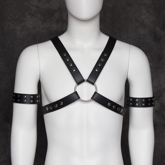 Kožený hrudný pás a opasky cez paže, cvočky, pre ženy a mužov, BDSM