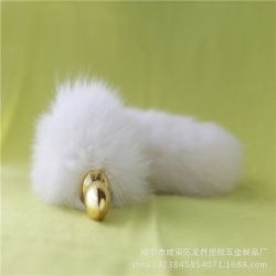 Zlatý FOX análny kovový kolík s bielym chvostíkom, BDSM - 47 cm